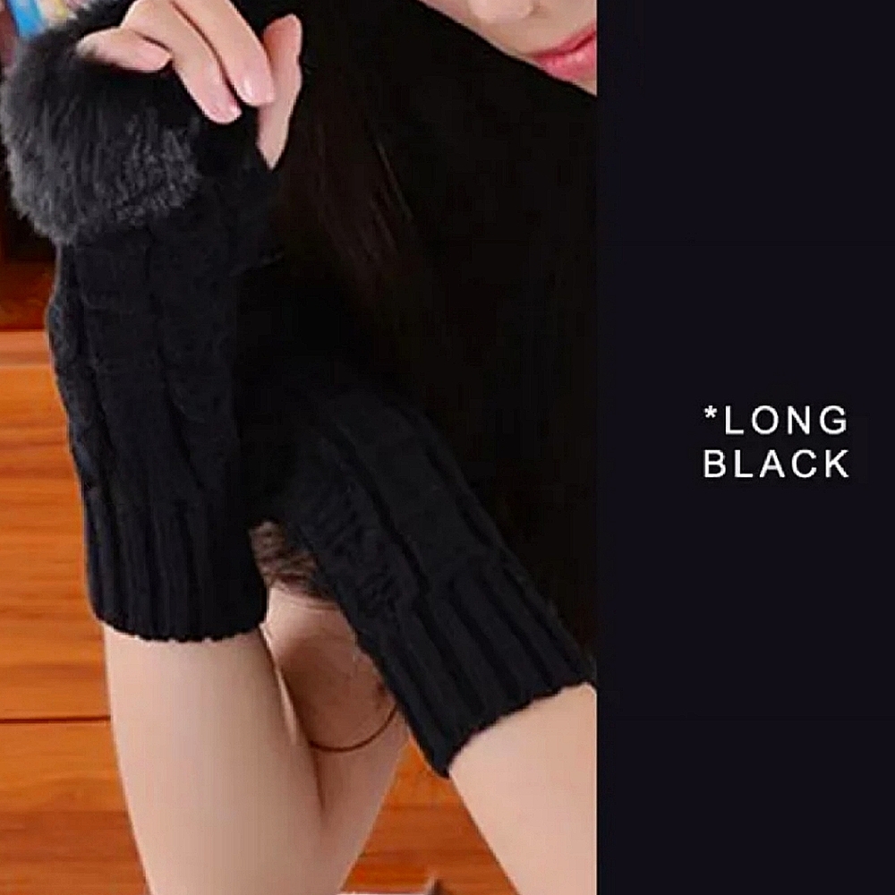 Beautiful Warm Hi Fashion Fingerless Faux Fur Black Winter Gloves Long
